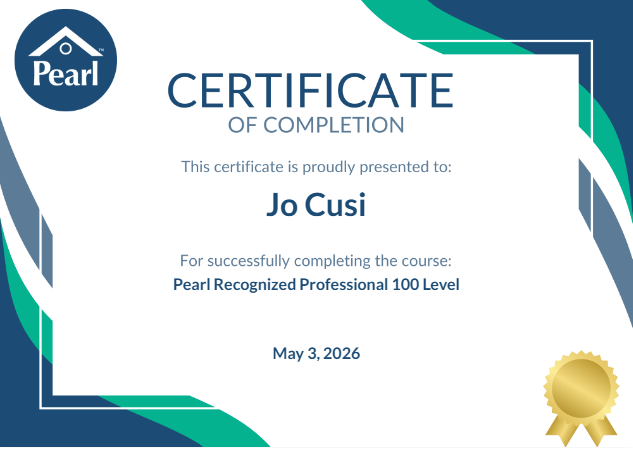 Pearl Recognized Professional 100 Level Certificate