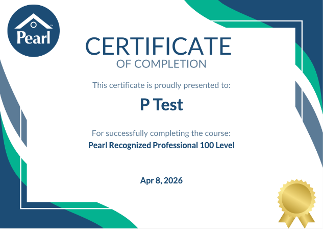 Pearl Recognized Professional 100 Level Certificate